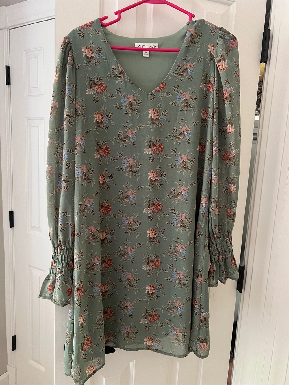 She + Sky Sage Green Floral V-Neck Mini Dress